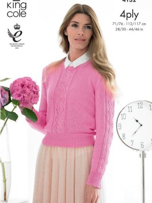 King Cole 4132 Ladies Sweater & Top In King Cole Bamboo Cotton 4 Ply										
