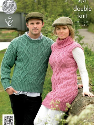 King Cole 4371 Ladies Tunic & Men's Sweater in Merino DK										