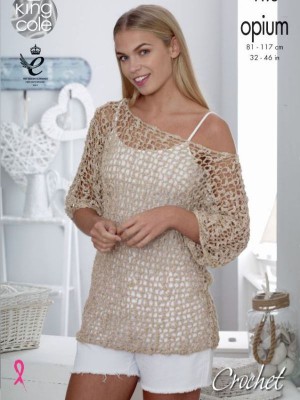 King Cole 4495 Mesh Wide Neck Tunic & V Neck Top Crochet in Opium										