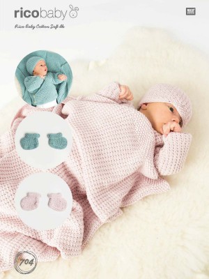 Rico KIC 704 Baby Broken Rib Cardigan, Hat, Booties & Blanket										