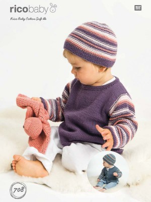 Rico KIC 708 Baby Garter Stripe Sleeve Jumper, Cardigan & Hat										