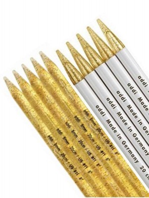 addiChampagner Double Pointed Needles 8/10in (20/25cm)										 - US 36 (20mm) Gold Tips White Tube, Length 10in (25cm)