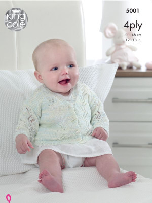 King Cole 5001 Baby Lace Cardigans & Bonnet										