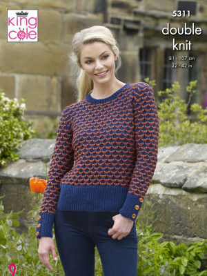King Cole 5311 Two-Tone Textured Slip Stitch Cardigan & Sweater										