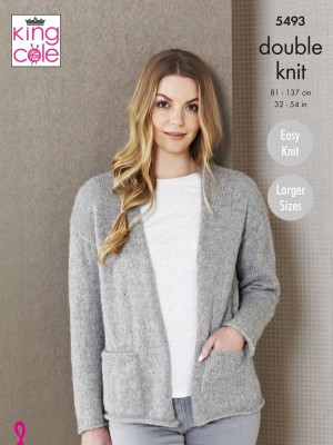 King Cole Ladies Edge to Edge Cardigan Jackets Knitting Pattern 5493 - Double Knit