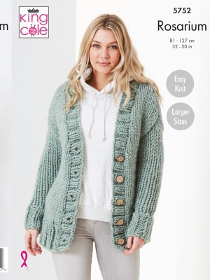 King Cole 5752 Ladies Round & V Neck Cardigans in Rosarium Mega Chunky										
