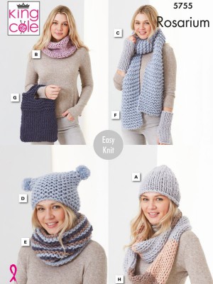 King Cole 5755 Hats, Scarves & Bag in Rosarium Mega Chunky										