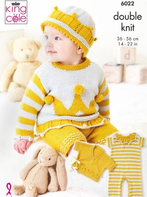 King Cole 6022 Play Suit, Cardigan, Sweater, Hat and Shorts										
