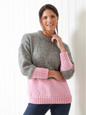 King Cole 6036 Block Colour Sweater and Striped Sweater										