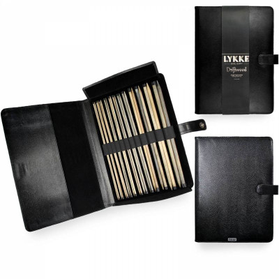 LYKKE Straight Single Pointed Knitting Needle Set 35cm (14in) Length Driftwood Black Faux Leather										 - Driftwood Black Faux Leather