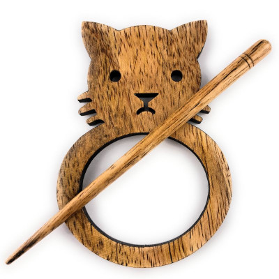 LYKKE Wooden Shawl Pins Cat										 - Mango