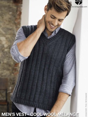 Lana Grossa - Merino Edition Design 19 - Cool Wool Mélange Men's Vest										 - Lana Grossa - Merino Edition Design 19 - Cool Wool Mélange Men's Vest