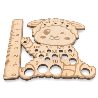 Laughing Hens Wooden Knitting Needle Gauge with Ruler Sheep										 - Cute Lamb