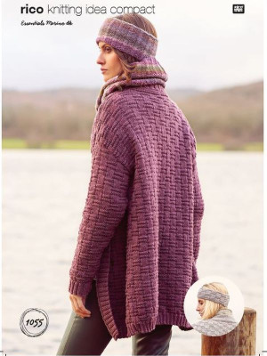 Rico KIC 1055 Garter Checkerboad Stitch Cardigan & Headband										