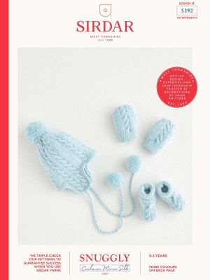 Sirdar 5392 Pom Pom Hat, Mittens & Booties in Snuggly 4 Ply										