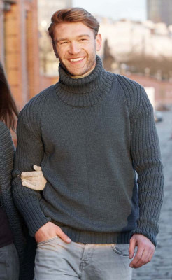 Patons Merino Moments Men's Ribbed Sleeve Sweater										
