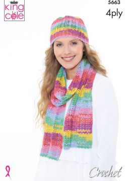 King Cole 5663 Crochet Hat, Scarf & Wrap in Summer 4 Ply
