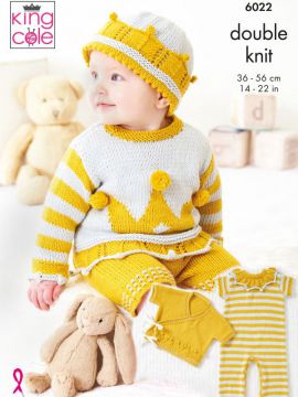 King Cole 6022 Play Suit, Cardigan, Sweater, Hat and Shorts