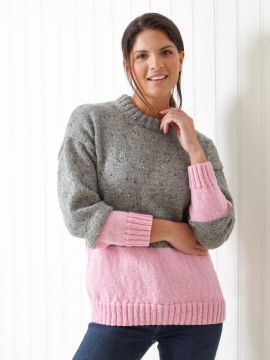 King Cole 6036 Block Colour Sweater and Striped Sweater