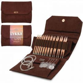 LYKKE Interchangeable Circular Knitting Needle Set 5in Tips Cypra Copper Brown Vegan Suede