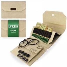LYKKE Interchangeable Circular  Knitting Needle Set 5in Tips Grove Bamboo Beige Jute Canvas