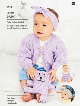 Rico KIC 1112 Cardigan, Romper & Headbands in Baby Cotton Soft & Print DK