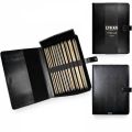 LYKKE Straight Single Pointed Knitting Needle Set 35cm (14in) Length Driftwood Black Faux Leather