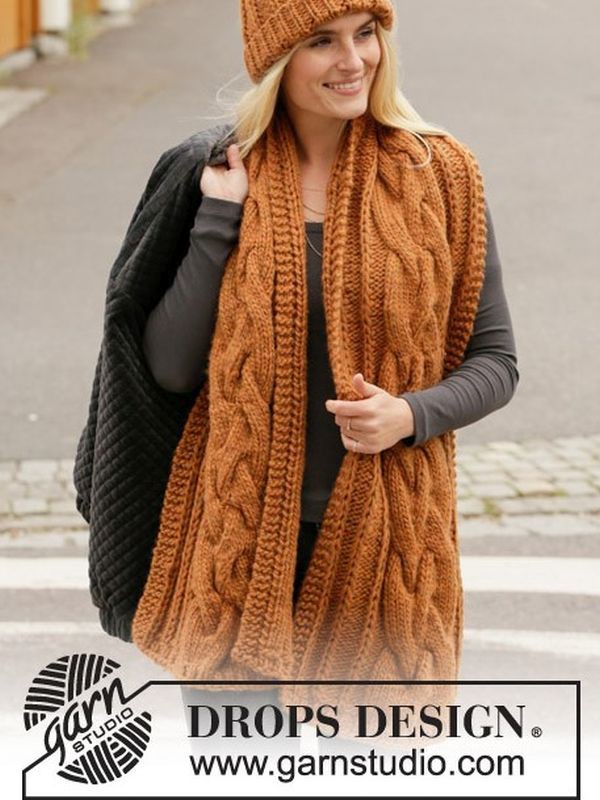 Free super chunky knitting pattern for a cabled hat and scarf