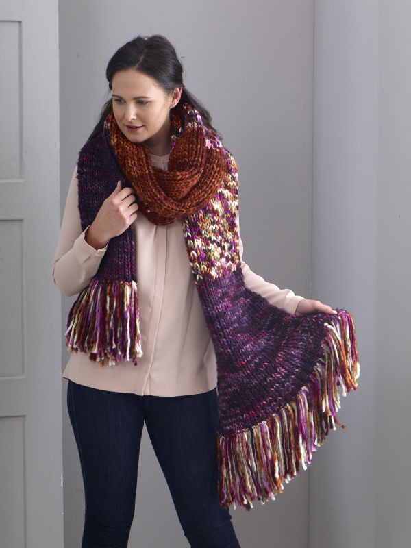 Free super chunky knitting pattern for a fringed scarf