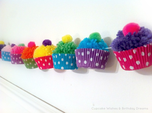 Cute pom pom cupcake garland craft for kids