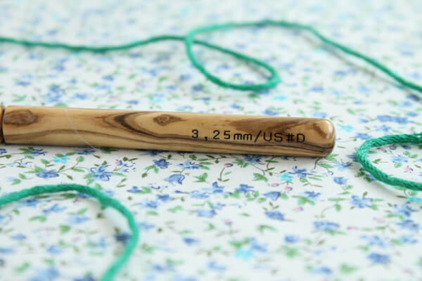 Olive wood crochet hook by Addi at Laughing Hens